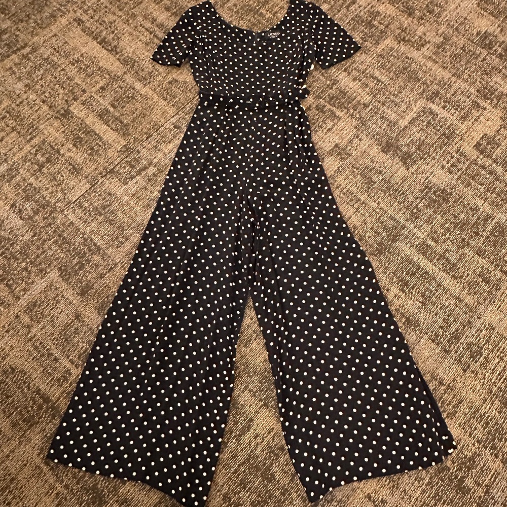 Black & White Polka Dot Jumpsuit/ Beach Pajama - Laundry by Shelli Segal -  Sz 6
